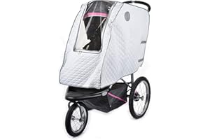 Masirs Baby Stroller Rain Cover - Universal Size, Provides Extra Warmth & Shields Child from Wind & Rain. Mesh Material for Ventilation & Reflective Trimming for Night Visibility. (White, Quilted)