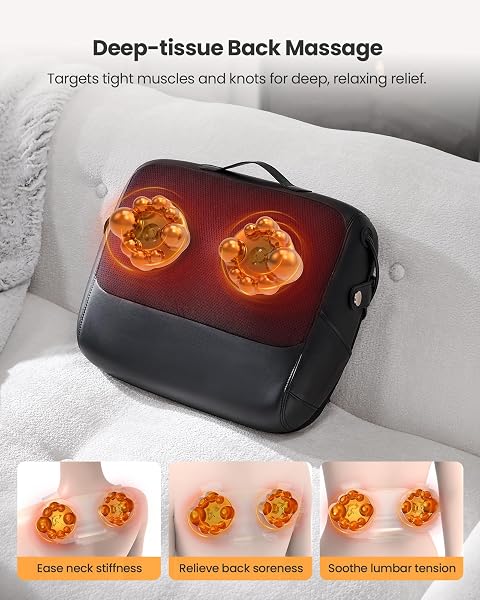 KNQZE SHIATSU BACK MASSAGER FOR PAIN RELIEF WITH HEAT, FATHERS DAY GIFT, DEEP TISSUE MASSAGE CUSHION, DUAL-SIDE HEATING & LUMBAR SUPPORT, PORTABLE CHAIR MASSAGER FOR NECK, SHOULDER, GIFTS FOR MOM DAD