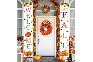 JENFALL Fall Decorations for Home Welcome & Happy Fall Porch Banner Welcome Signs for Autumn Harvest Thanksgiving Decorations Decor Indoor Outdoor