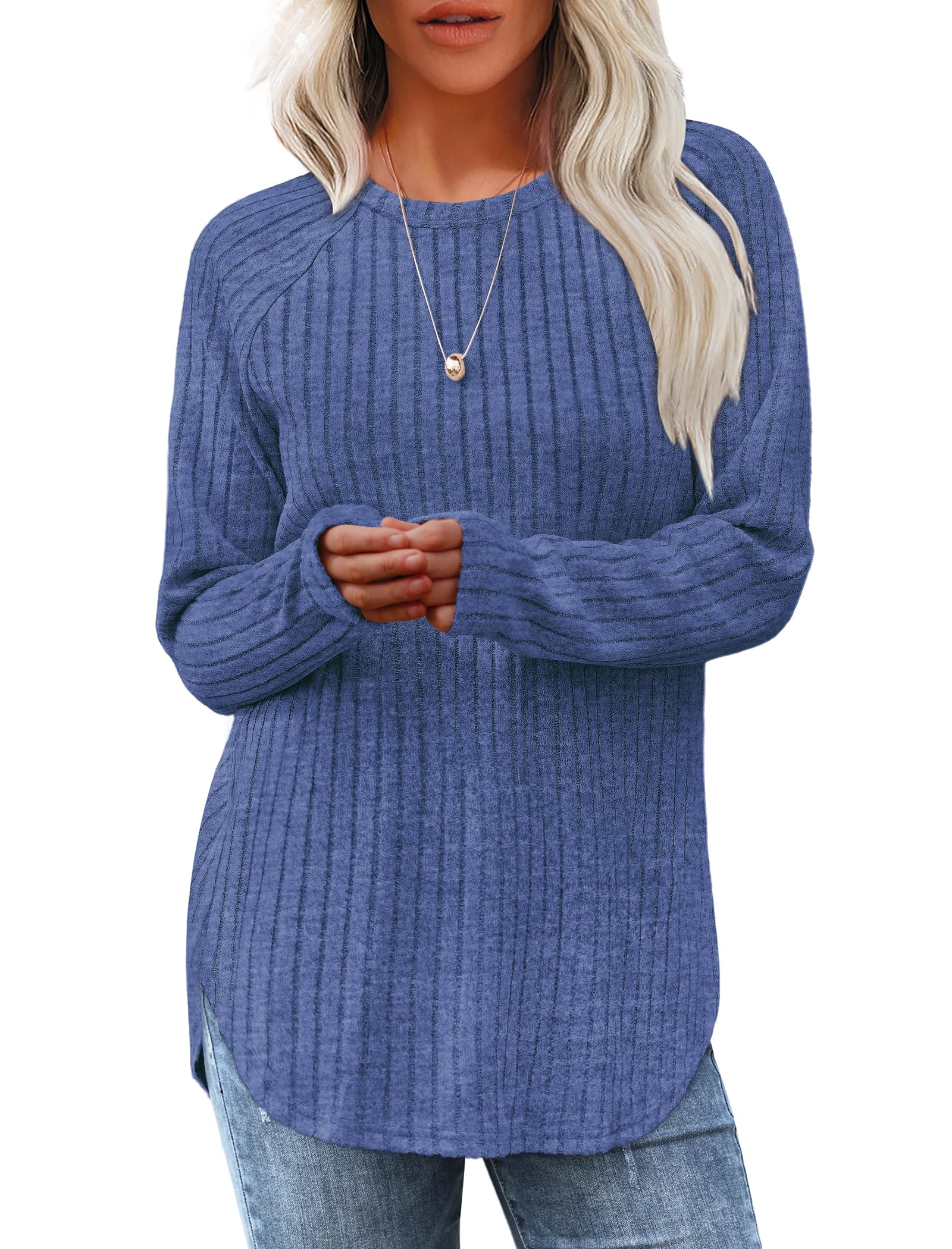 Saloogoe Long Sleeve Shirts Casual Lounge Tunic
