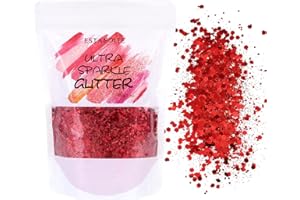 ESTANOITE 100g Metallic Chunky Glitter, Craft Glitters for Arts & Crafts, Cosmetic Mixed Chunky and Fine Glitter, Body Glitter for Makeup, Face, Hair, Lips, Nails, Festival (Red)