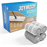 JOYMOOP Flat Mop Pads, Microfiber Mop Pads Replacement for Flat Mop Bucket Set, Pack of 4 Refills 13inch - Grey and Stripe