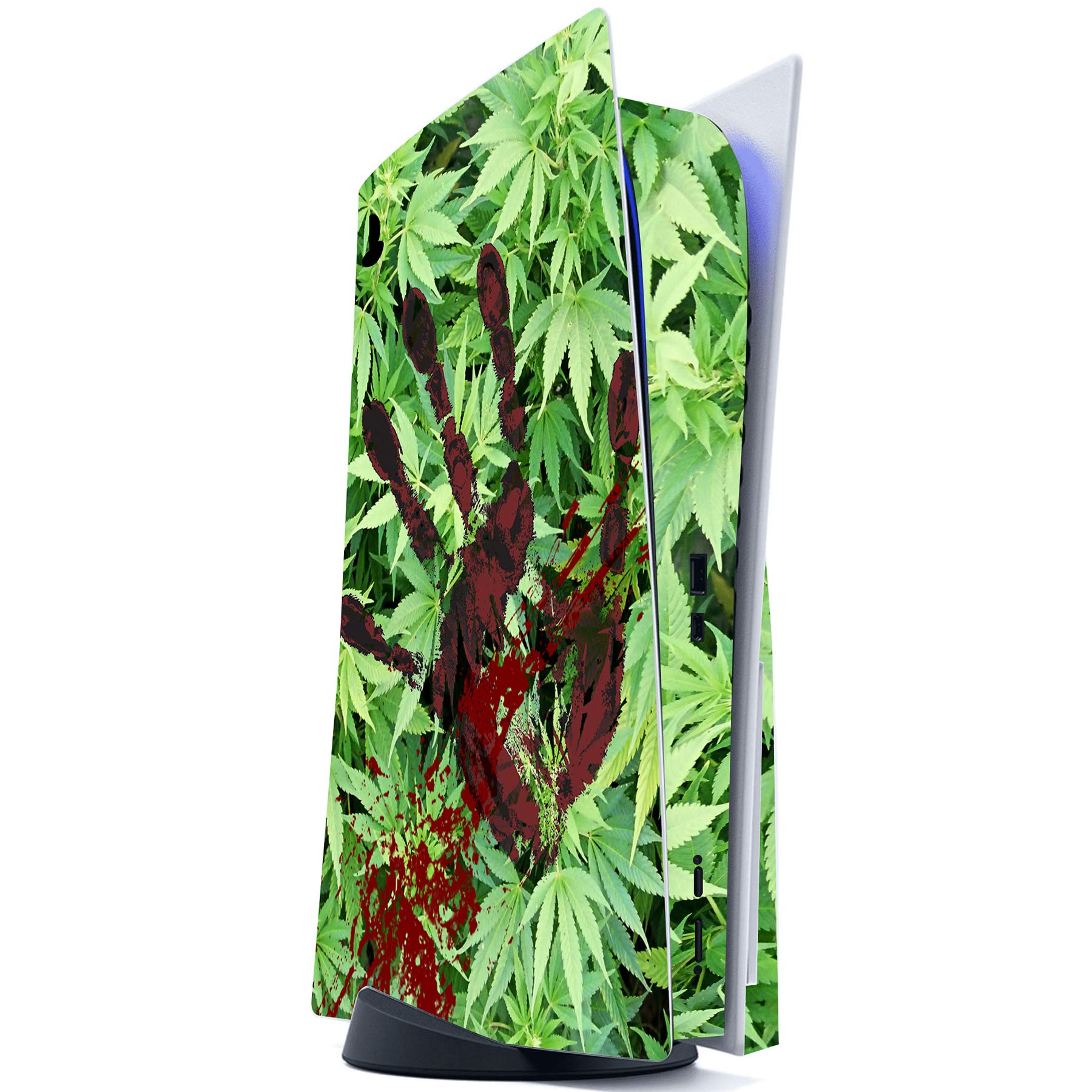 playvital Blood Handprint Weeds Full Set Skin Decal for ps5 Console Disc Edition, Sticker Vinyl Decal Cover for ps5 Controller & Charging Station & Headset & Media Remote