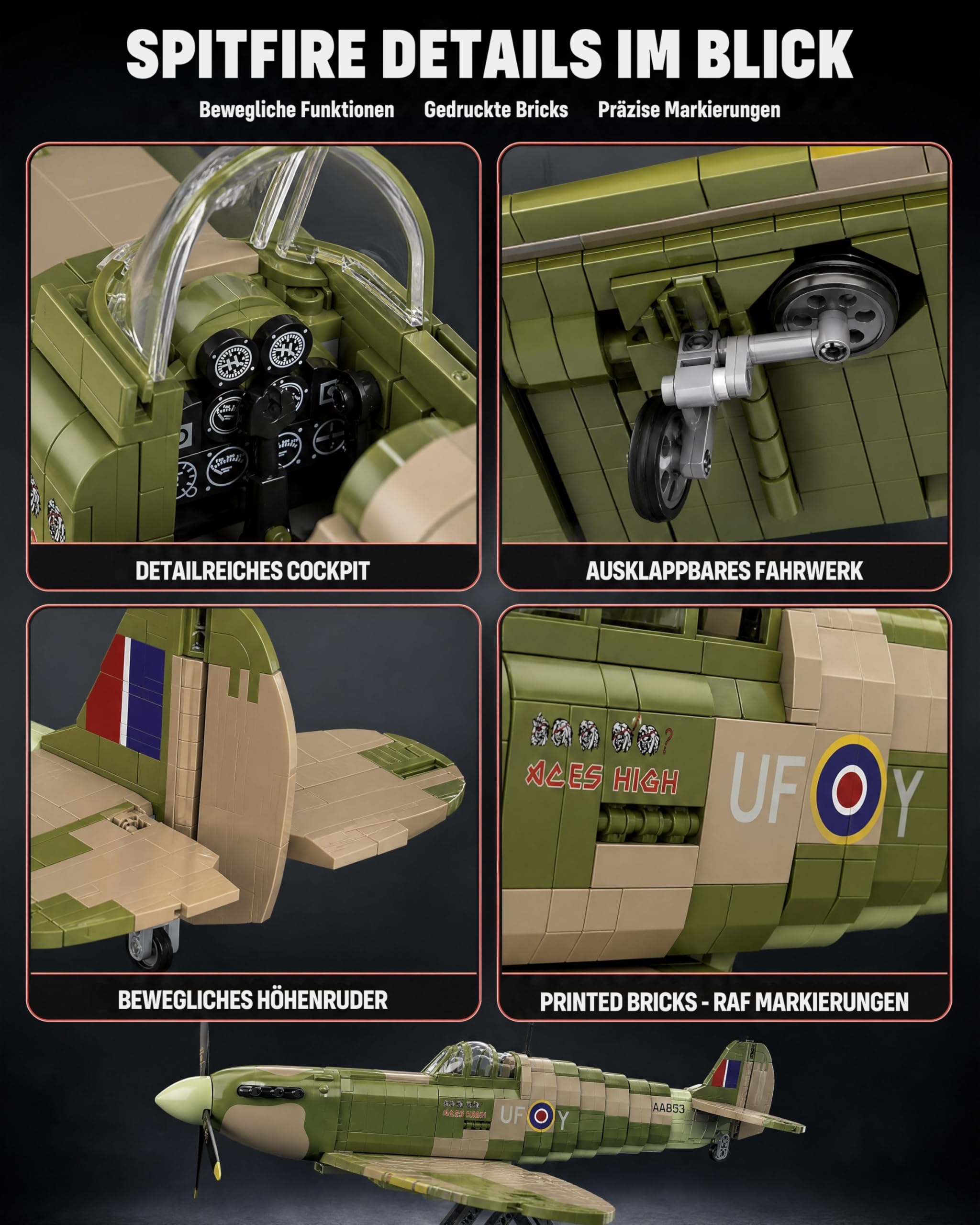 Revell Brick System Iron Maiden Spitfire MK.II Aces High | Klemmbaustein Set 1:18 mit 2802 Teilen | mit Eddie Pilot Figur, beweglichem Propeller & Cockpit | ab 18 Jahren 5