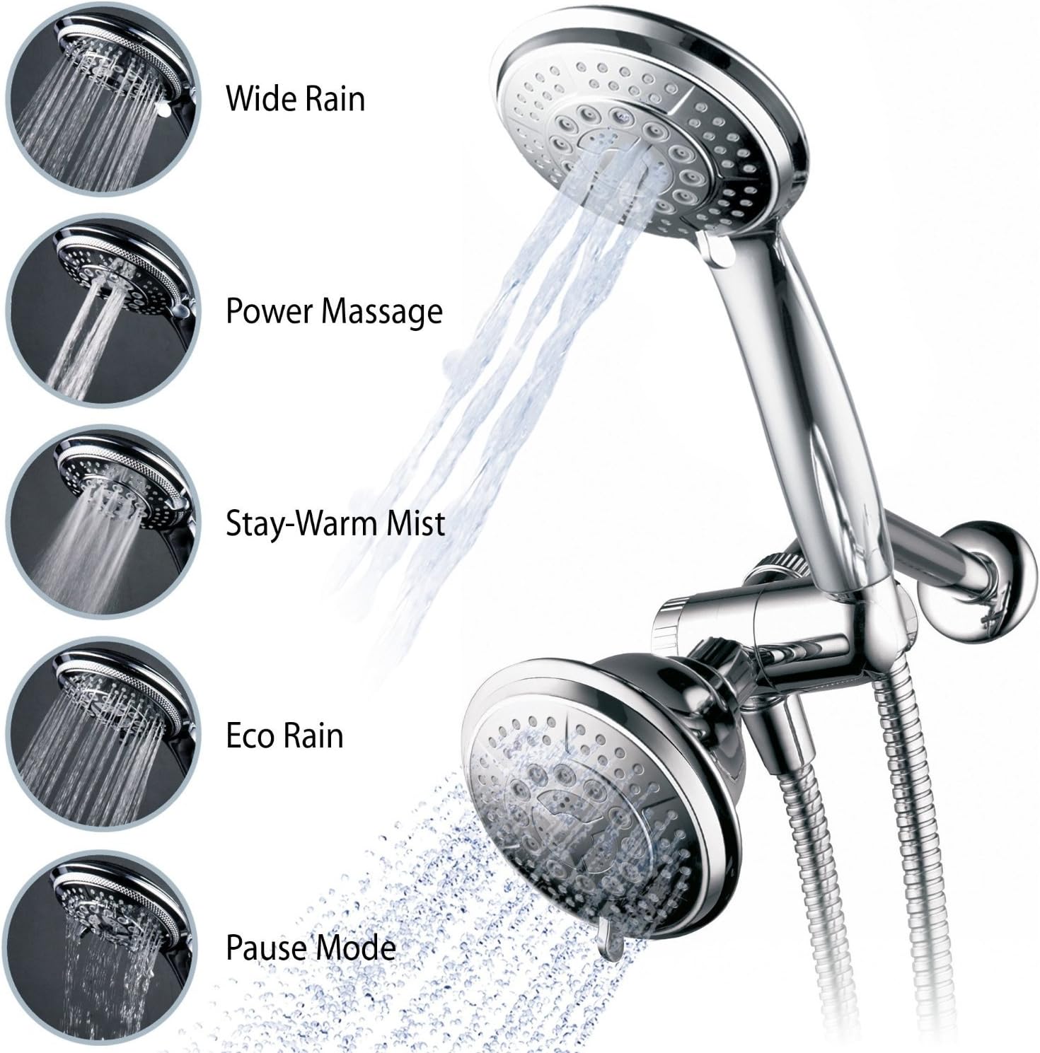 Hydroluxe Full-Chrome 24 Function Ultra-Luxury 3-way 2 in 1 Shower-Head /Handheld-Shower Combo 3-Pack