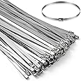 100PCS 11.8Inch Metal Cable Zip Ties - 304 stainless steel Heavy Duty Self-locking Cable Wire Tie Wrap for Fence Exhaust Wrapping Car Outdoor Canopy Automotive