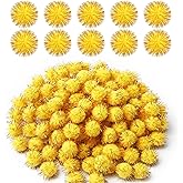 120PCS Pom Poms for Crafts, 20mm Gold Pom Poms, Yellow Sparkle Balls, Soft Fluffy Fiber Pompoms for Cat, DIY Crafts, Christmas Decorations, Party Supplies