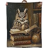 Zeleda Owl Blanket,Gifts for Animal and Nature Lovers,Lightweight Flannel Throw Blankets,Retro Bird with Book in Library Throws Home Decor,for Couch Living Room Office,60x50inch