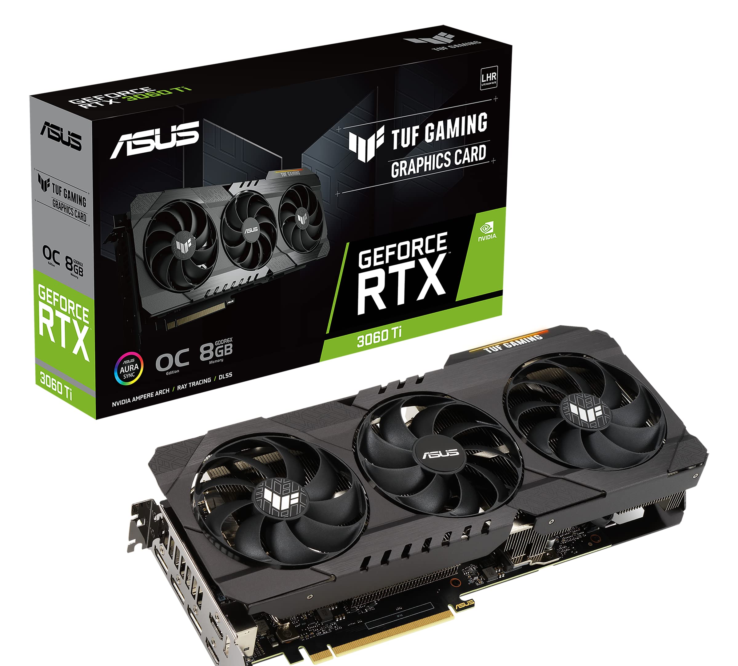 Photo 1 of ASUS TUF Gaming NVIDIA GeForce RTX 3060 Ti OC Edition Graphics Card (PCIe 4.0, 8GB GDDR6X, HDMI 2.1, DisplayPort 1.4a, Dual Ball Fan Bearings, Military-Grade Certification, GPU Tweak III)