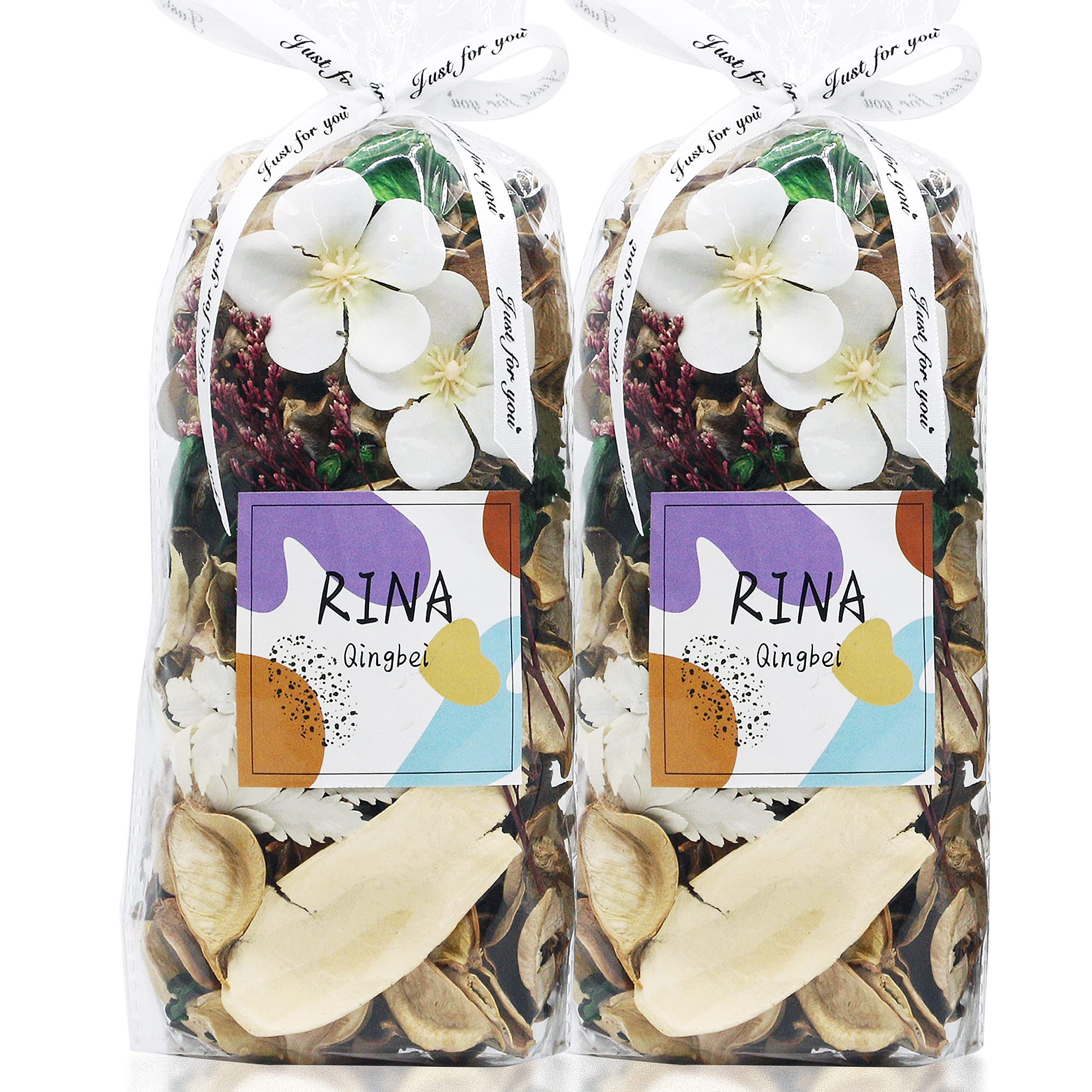 Qingbei Rina Spring Pot pourri Bags,Vanilla Scented Pot pourri Bowl Filler Dried Flower, Home Fragrance Sachet of Petal, White Vase Decor,240g |2 Bags