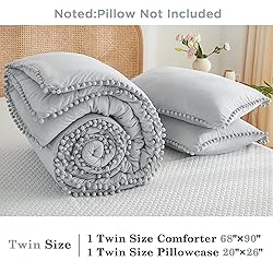 annadaif Light Grey Comforter Set Twin Size, Pom