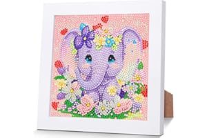 WEMEON Elephant Diamond Art Kits for Kids with Frame- Diamond Painting Crafts for Kids Ages 4-8-12, Diamond Art Painting Birthday Gifts for Girls and Boys(7x7inch)