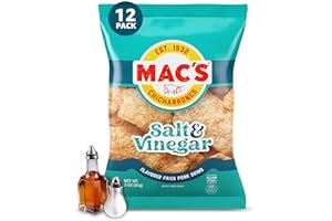 Mac's Salt & Vinegar Fried Pork Skins - Salt & Vinegar Flavored Chicharrones Pork Rinds - Low Carb, Gluten-Free, Keto-Friendly Snack- 3oz (12-Pack)