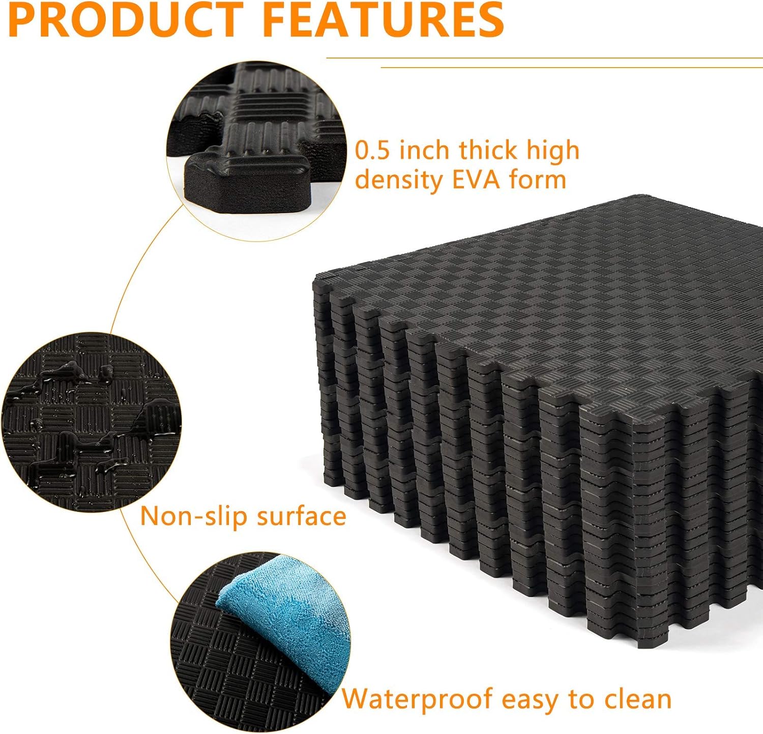 Exercise Equipment Mat with High Density EVA Foam Interlocking Tiles for Exercise, Gymnastics, Protective Flooring, Cushioned Workout, Tiles - Pack of 12/24, 24 x 24 x ½” inches: Sports & Outdoors