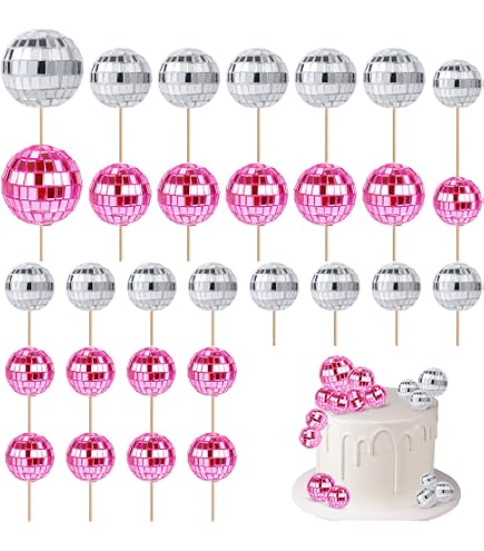 Roaring Good Time Disco Kugeln Tortenaufleger – 32-teiliges Set (silber & Glitzernd) Für 70er-Party, Bachelorette