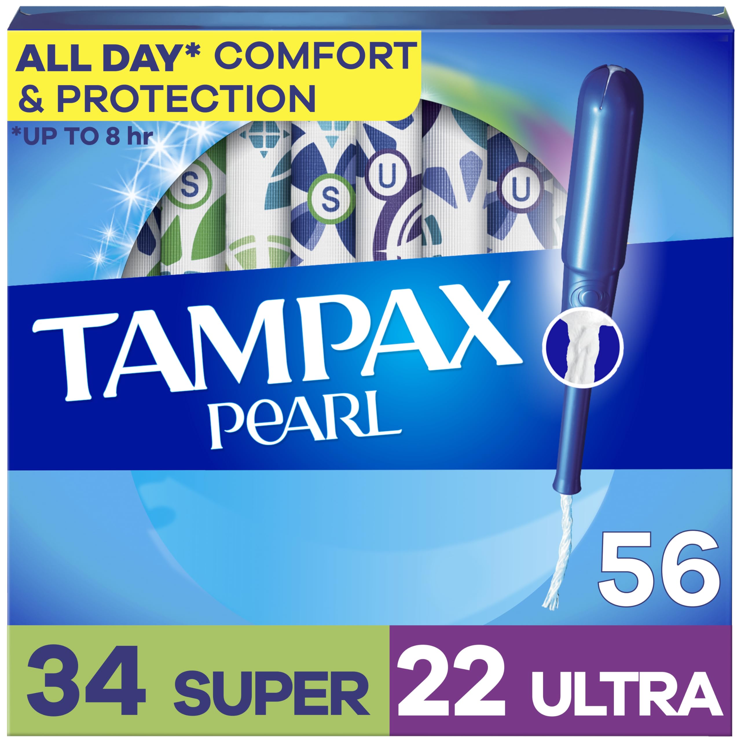 Photo 1 of Tampax Pearl Tampons Multipack, with LeakGuard Braid, Super/Ultra Absorbency, Unscented, 56 Count