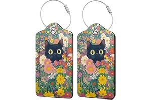 COWDIY 2 Pack Luggage Tag for Suitcase, Cute Unique Leather Suitcase Tags Identifiers with Privacy Name Address Labels & Durable Steel Loop for Women Men Travel