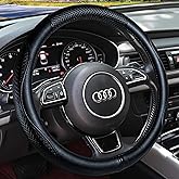 Haokay Heavy Duty Pure Cowhide Steering Wheel Cover, Genuine Leather Steering Cover with 15 Inches Universal Fit