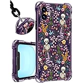 Toycamp for iPhone 11 Case with Strap for Women - Cute Funny Girls Girly Skull Flower Pattern Design for iPhone 11 Case with Wrist Lanyards Four Corners Flexible Hang Style