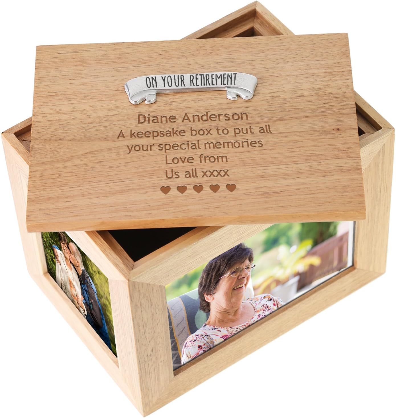 De Walden Retirement Gifts for Women Engraved Large Oak Photo Keepsake