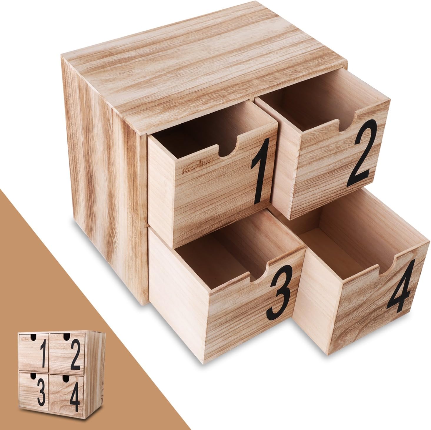 Organizador de escritorio, Kealive 4 cajones Mini Escritorio de madera