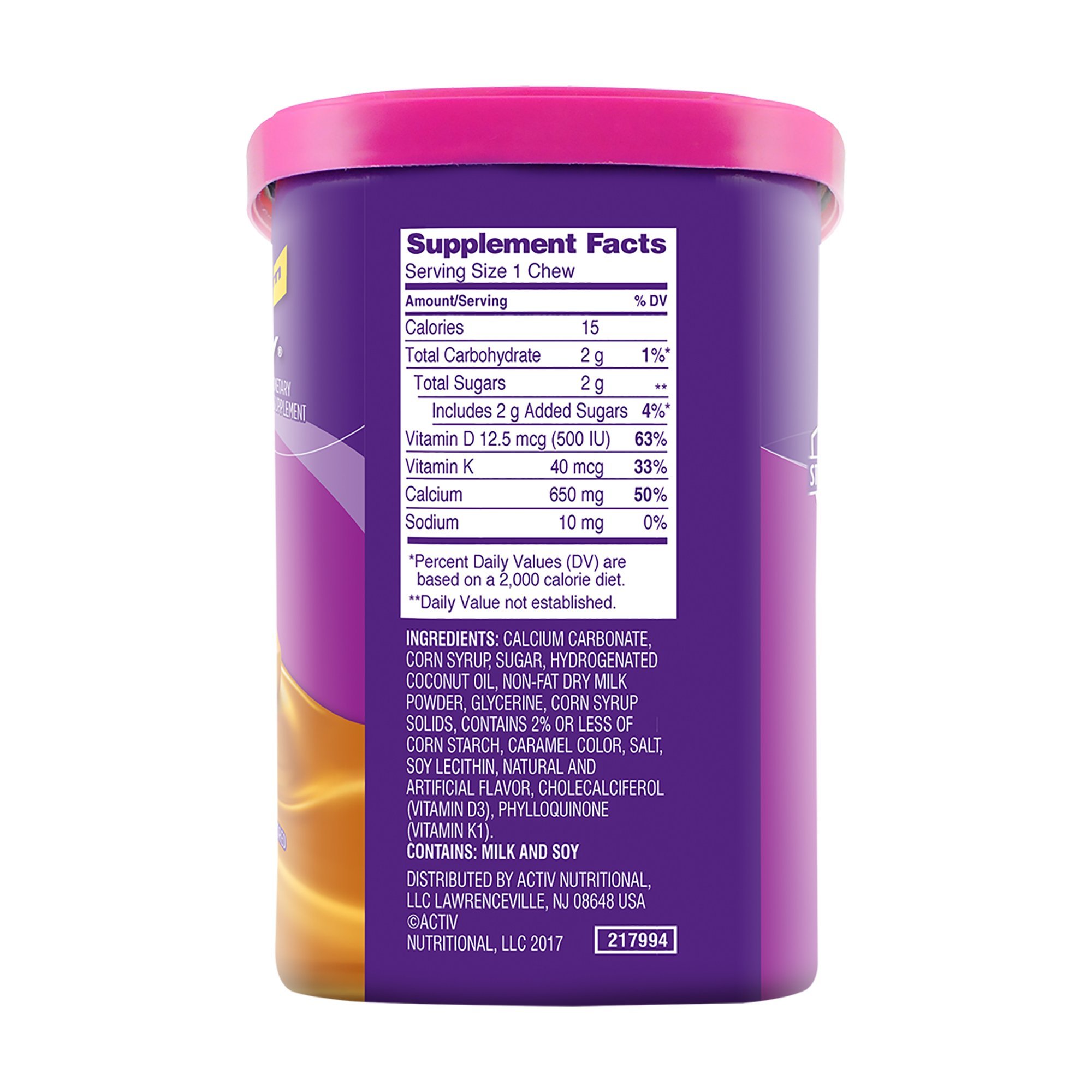 Viactiv Calcium +Vitamin D3 Supplement Soft Chews, Caramel, 100 Chews