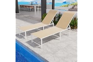 RICNOD Outdoor Pool Lounge Chairs Set of 2, Patio Aluminum Chaise Lounge, Five-Position Recliner Loungers for Poolside Yard Balcony Deck Beach (Yellow)