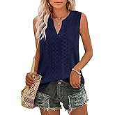 Zwurew Tank Top for Women Loose Fit Sleeveless V Neck Camisole Tops Dressy Casual Eyelet Summer Flowy Cami Shirts Blouse