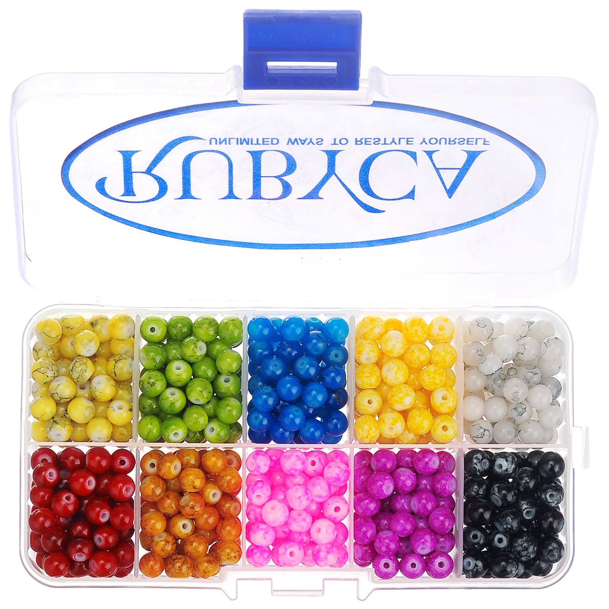 RUBYCA Czech Glass Round Beads Kit for Jewelry Making w/Container Box (600pcs 6mm Assorted Colors)