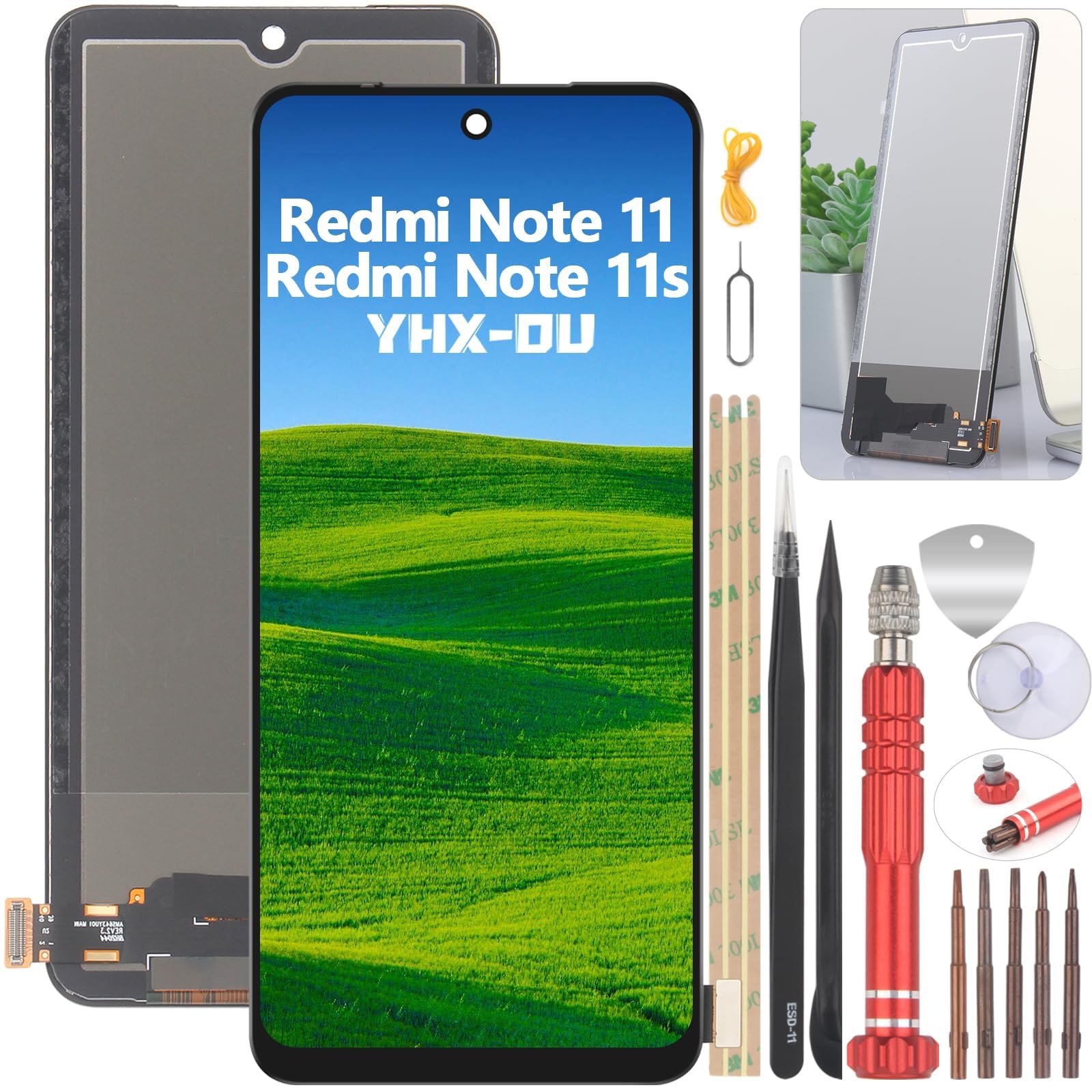 YHX-OU 6.43 Inch TFT Display for Xiaomi Redmi Note 11S Redmi Note 11 LCD Display Touchscreen Replacement Screen with Tools + 1 Protective Film (Black)