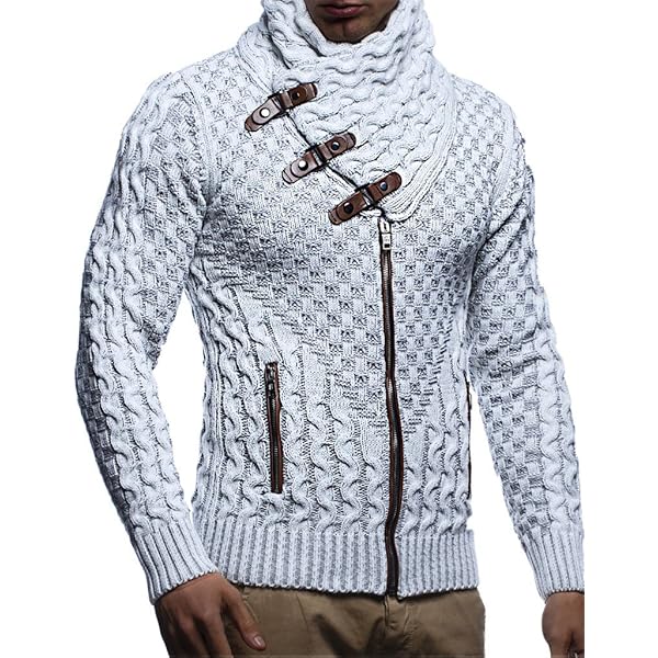 Amazon.com: Leif Nelson Men's Knitted Jacket Turtleneck Cardigan
