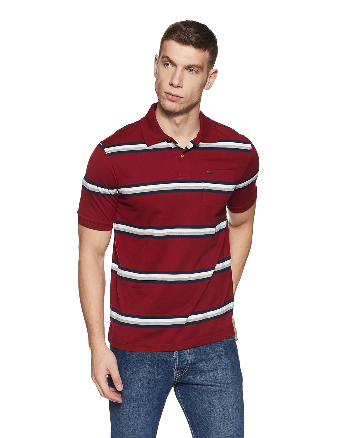 peter england men's striped regular fit polo