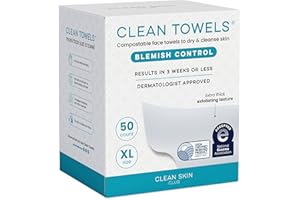 Clean Skin Club Blemish Control Clean Towels® XL, Compostable Face Towels, Light Exfoliation for Oily Skin, Eczema Association Accepted Disposable Face Towelette, Makeup Remover Dry Wipes, 50 count