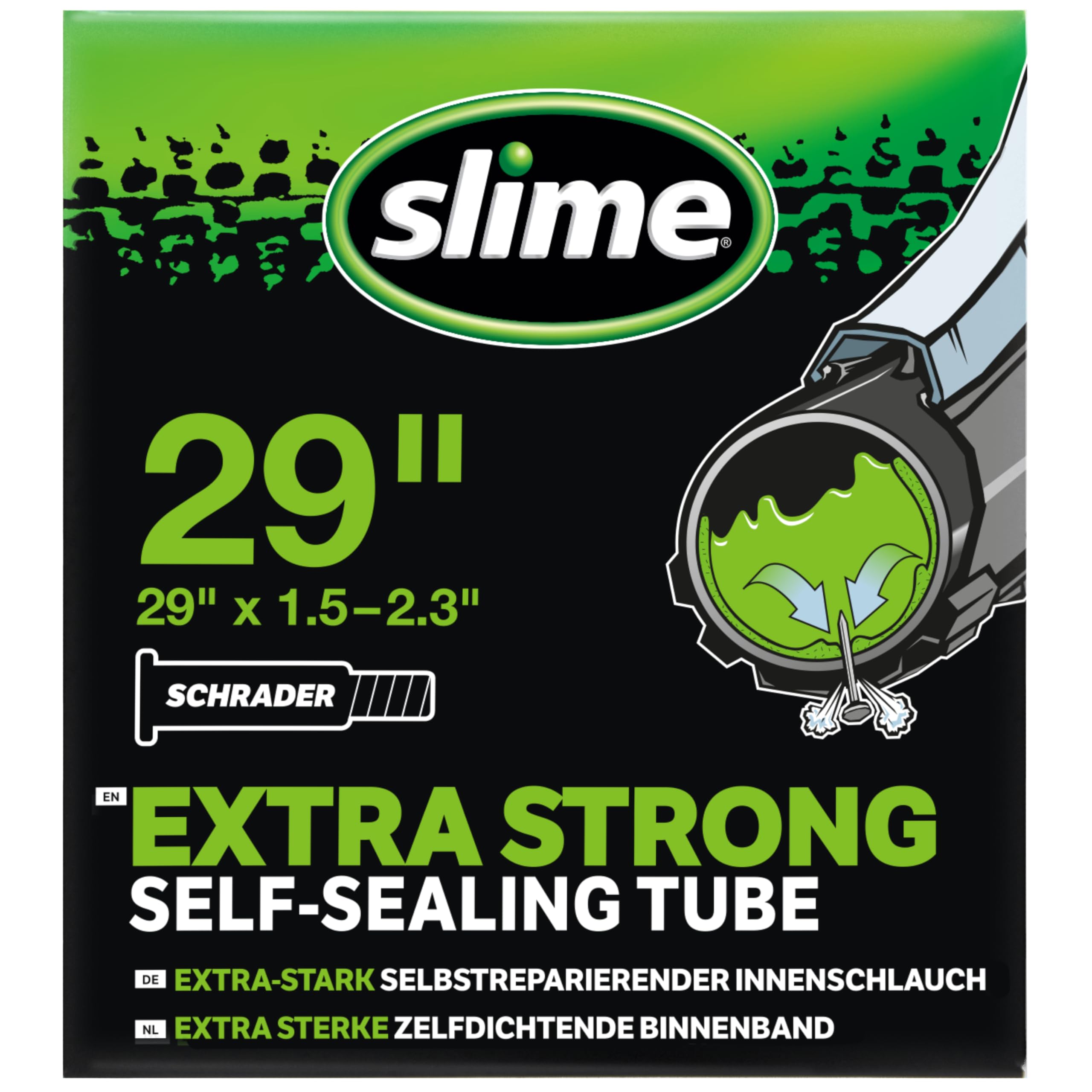 Slime 30078 Bike Inner Tube with Slime Puncture Sealant, Self Sealing, Prevent and Repair, Schrader Valve, 29" x 1.5-2.3"