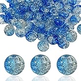 100Pcs 10mm Crackle Glass Beads for Jewelry Making - Round Spacer Crystal Beads Bulk, DIY Craft Supplies for Necklace Bracelet Earrings (Blue Transparent)