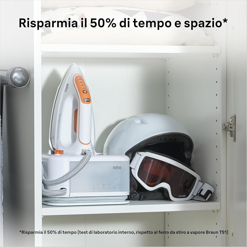 CareStyle Compact Pro IS2561WH Ferro da Stiro, Generatore di Vapore con Tecnologia FreeGlide 3D, Autospegnimento, Riscaldamento Rapido, Vapore 400 g/min, Serbatoio 1.5L, 2400W, Bianco/Arancione