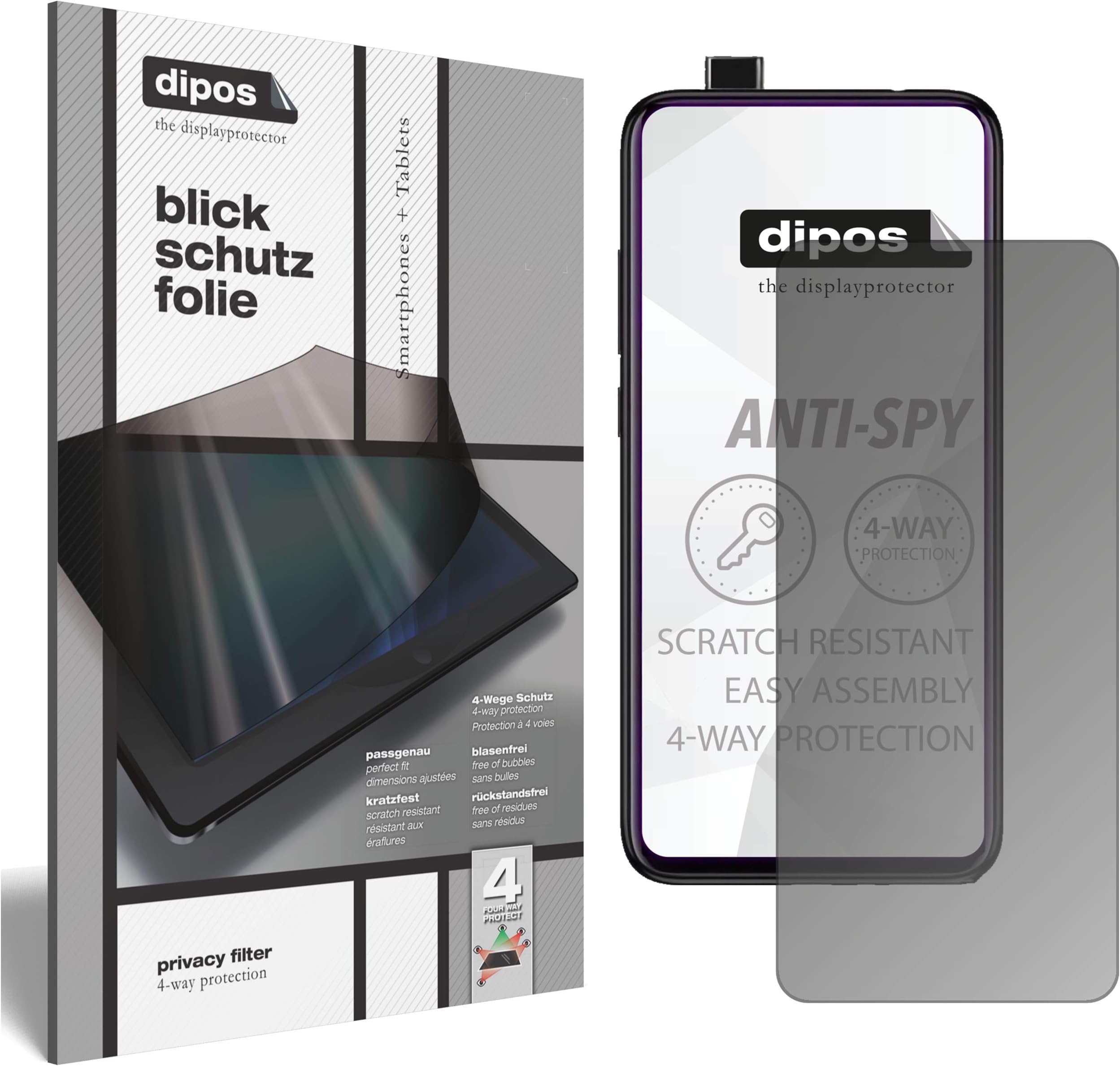 dipos I Privacy Filter compatible with Xiaomi Mi 9T Screen Protector Anti-Spy 4-Way Protection