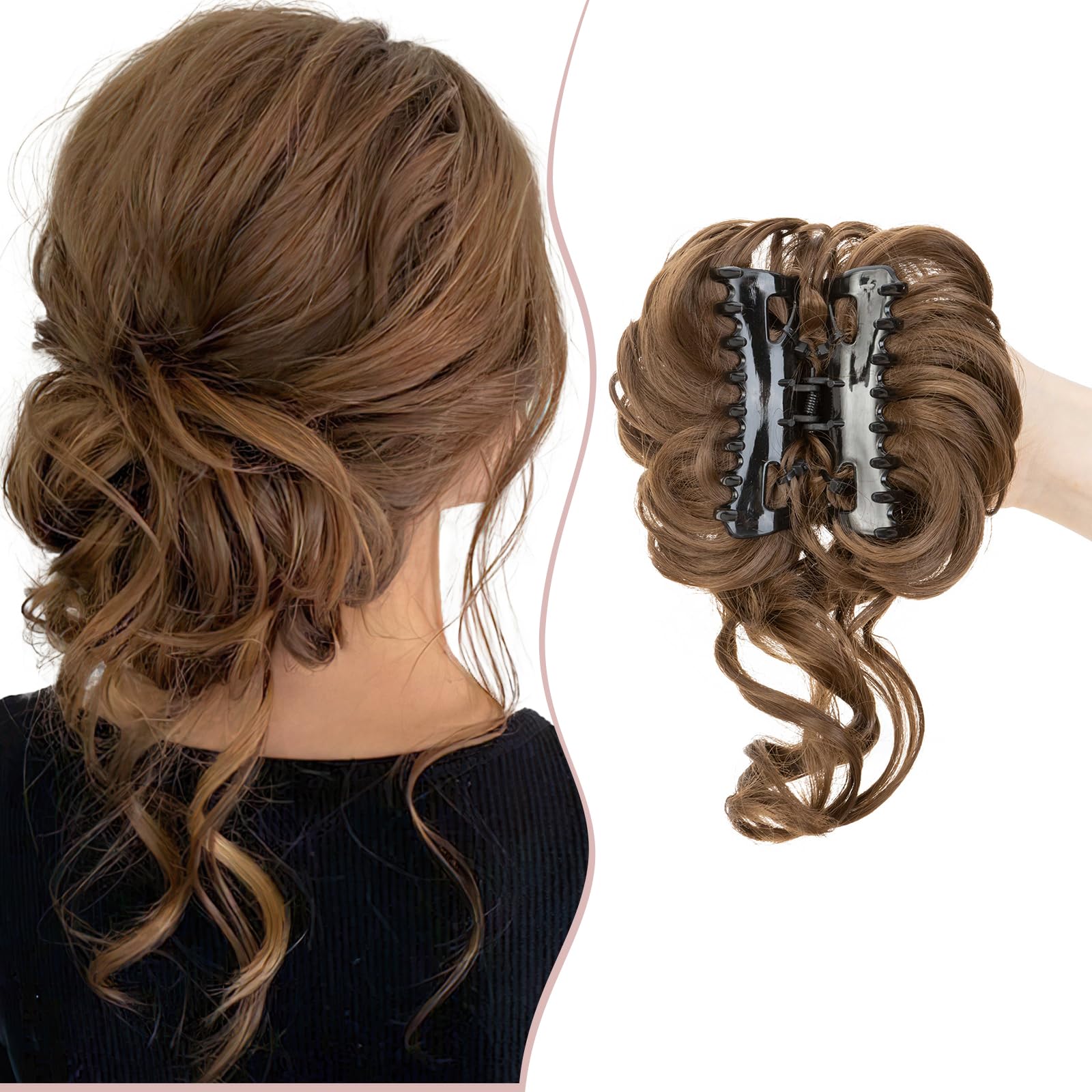 Claw Messy Bun Hairpieces Wavy Curly 75G Thick Hair Chignon Tousled Updo Doughnut Hair Bun Synthetic Ponytail, Ash Brown — image 1