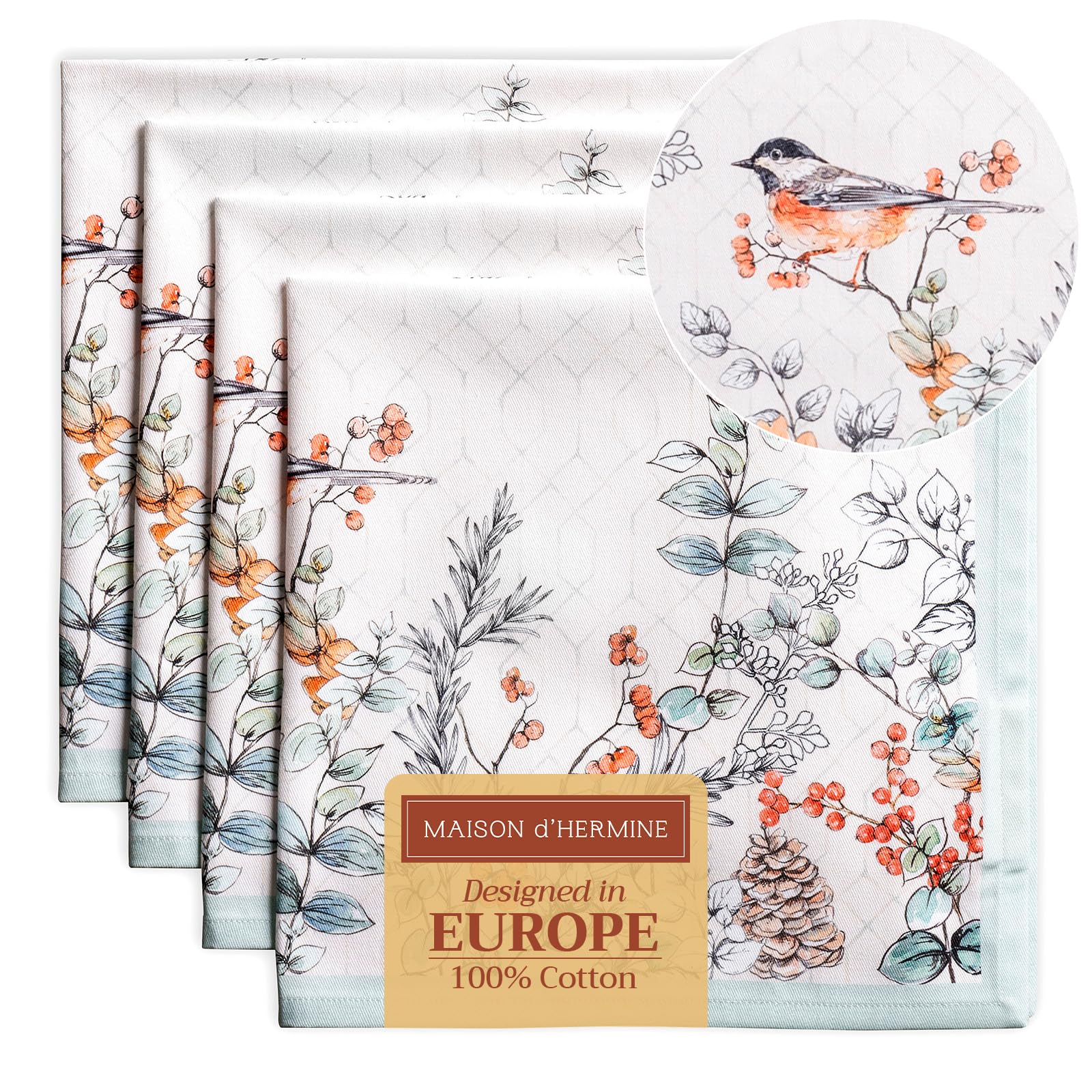 Maison d' Hermine Cloth Napkins Set of 4 100% Cotton for Christmas Decorations Everyday Reusable Square Autumn Napkins Cloth Washable Dinner Party Wedding (Whitish Shabby Chique, 45 CM x 45 CM)