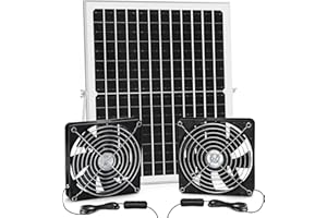 blessny Solar Dual Fan Kit for Intake or Exhaust air, 25W Solar Panel Powered Fan for Chicken Coop, Greenhouse, 5.5 in Bigger Fans with 15 ft Cord, IP67 Waterproof, 3500RPM