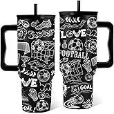 RHONGE Soccer Gifts For Women Men, Soccer Tumbler With Handle 40 Oz, Sports Coach Birthday Gifts For Women Men Friends, Sports Water Bottle, Best Birthday Present For Football Lover