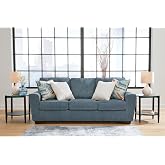 Signature Design by Ashley 3 Seater Couch, 87 in Blue Chenille, Cashton | Sag-resistant platform foundation, Contemporary style sofa, Soft textured dark chenille fabric, Fully assembled