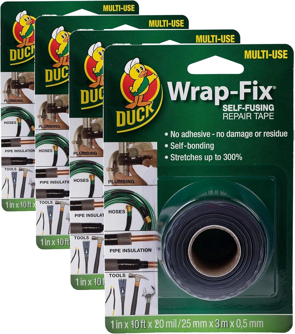 Duck Wrap-Fix Self-Fusing Repair Tape 25mm x 3m Pack of 4 Black