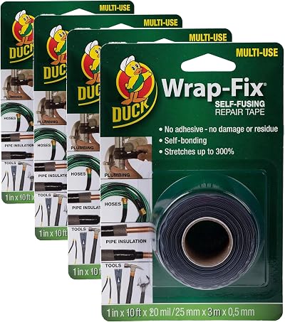 Duck Wrap-Fix Self-Fusing Repair Tape 25mm x 3m Pack of 4 Black
