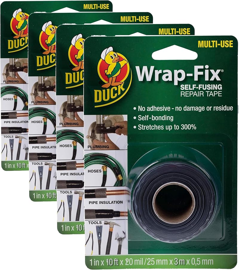 Duck Wrap-Fix Self-Fusing Repair Tape 25mm x 3m Pack of 4 Black
