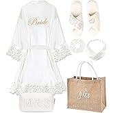ALHAVONE 6 Pcs Women Bride Robe with Accessories for Bride Bachelorette Party Engagement Honeymoon Bridal Shower Gift