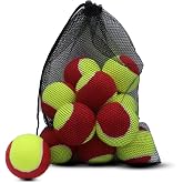 ZHUOKECE Tennis Balls, 12 Pack 25% Low Compression Stage Tennis Ball | for Beginners Youth Kids Training Practicing with Mesh Bag for Easy Transport (Red)