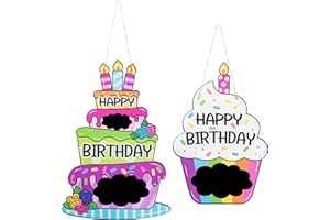 L1rabe 2Pcs Happy Birthday Wood Door Sign Decor Child Colorful Birthday Cake Sign for Door Wall Personalized Name Sign Decor Birthday Indoor Outdoor Backdrop Decor Best Birthday Gifts for Boys Girls