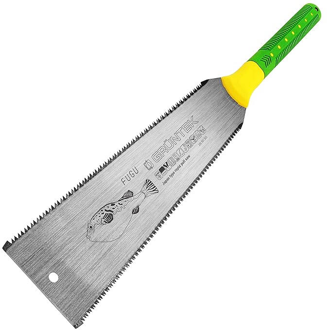 GRÜNTEK Japansäge FUGU, beidseitig verzahntes Sägeblatt 300mm, Zugsäge Ryoba flexible Handsäge für Grob- und Feinschnitt