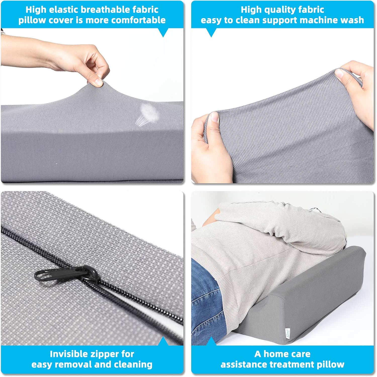 Fanwer Side Bed Pillow Wedge Pillow(Gray 20x10x6in): Kitchen & Dining